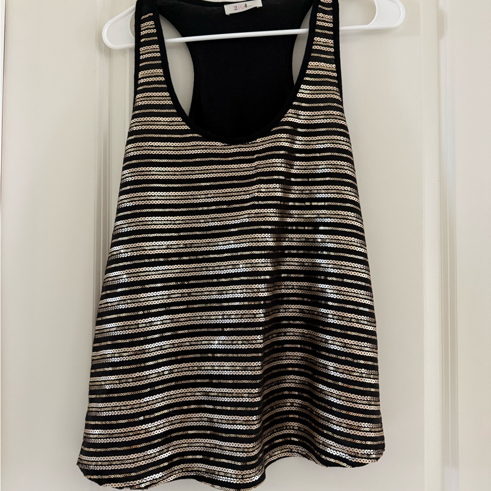 Black, Gold and Silver Striped Women's Tank Top